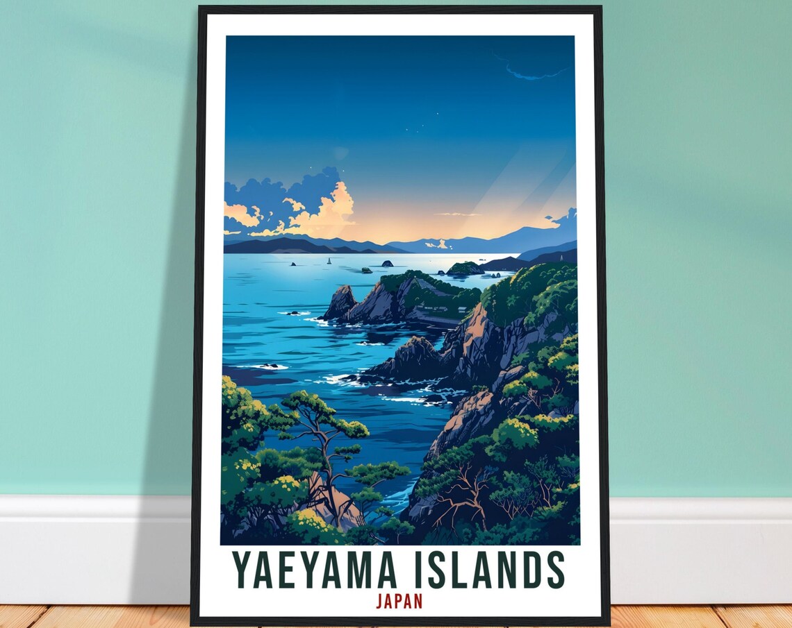 Yaeyama Islands Japan Sunset Coast Cliffs Ocean Travel Poster