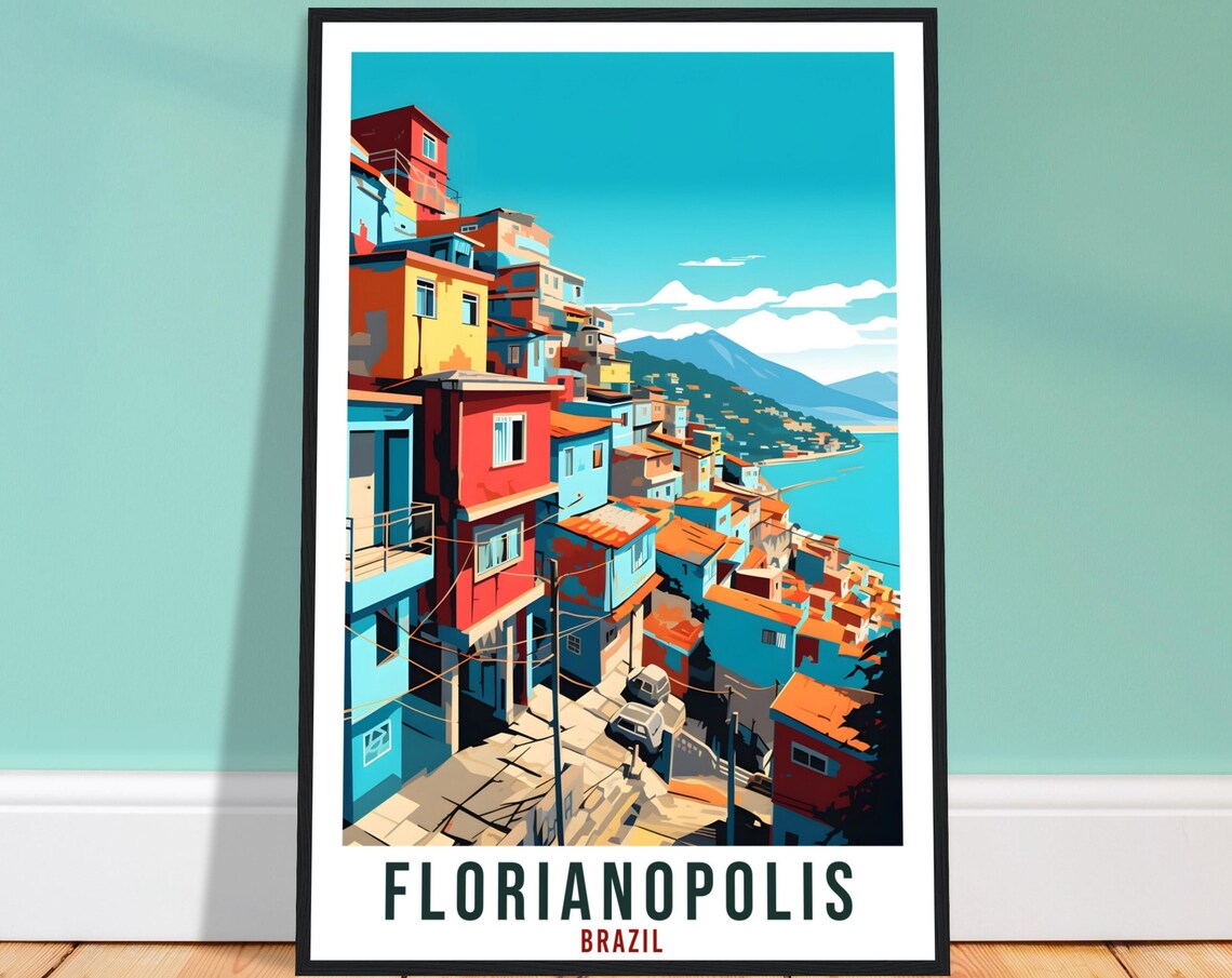 Florianopolis Brazil Colorful Hillside Street Ocean View Poster