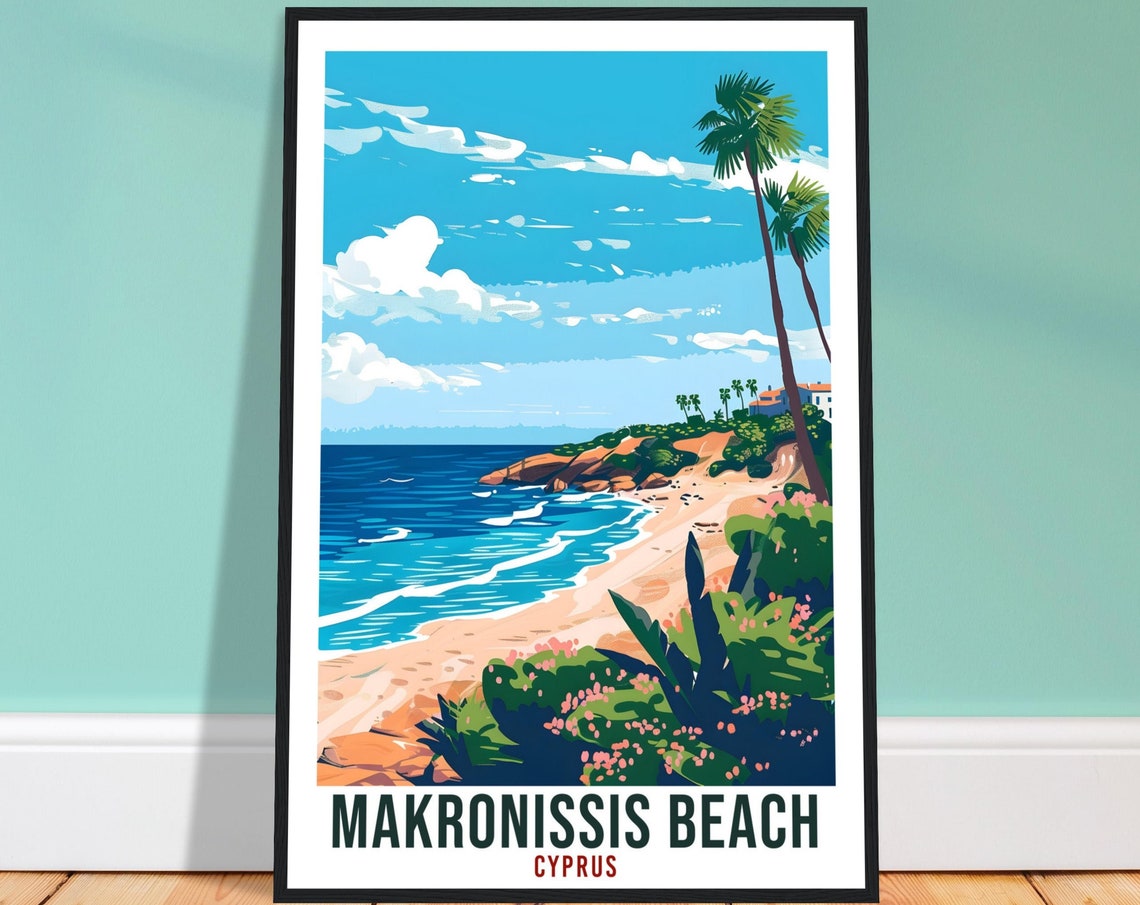 Makronissis Beach Cyprus Palm Fronds Blue Waves Sandy Cove Poster