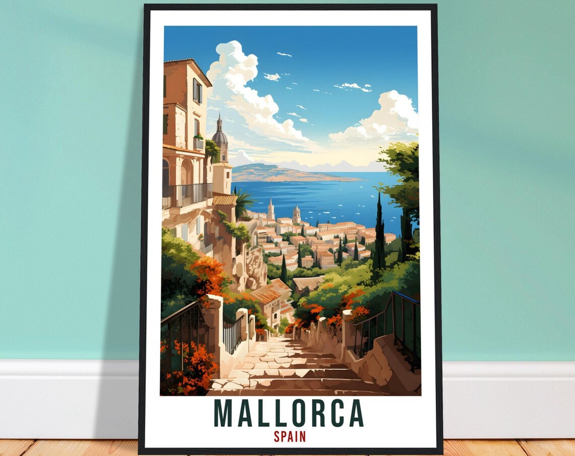 Mallorca Spain Mediterranean Coastal Town Island Travel Poster