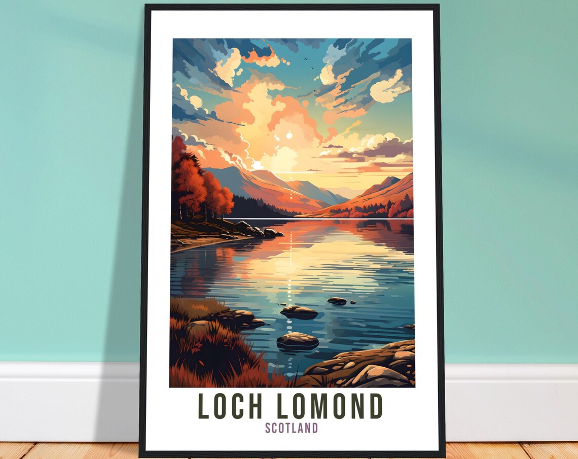 Loch Lomond Scotland Sunset Lake Golden Sky Nature Travel Poster