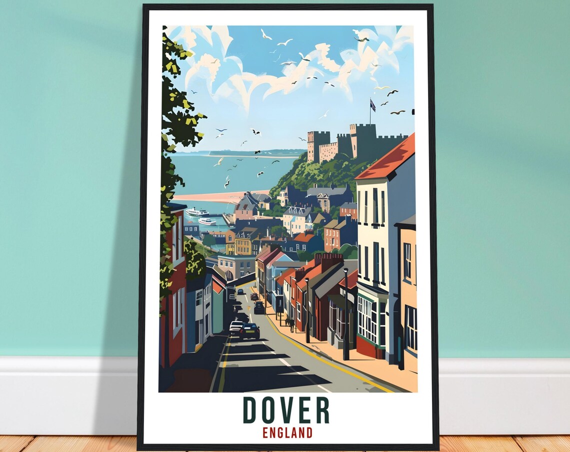 Historic Dover Castle England Harbor Seaside Town Travel Poster