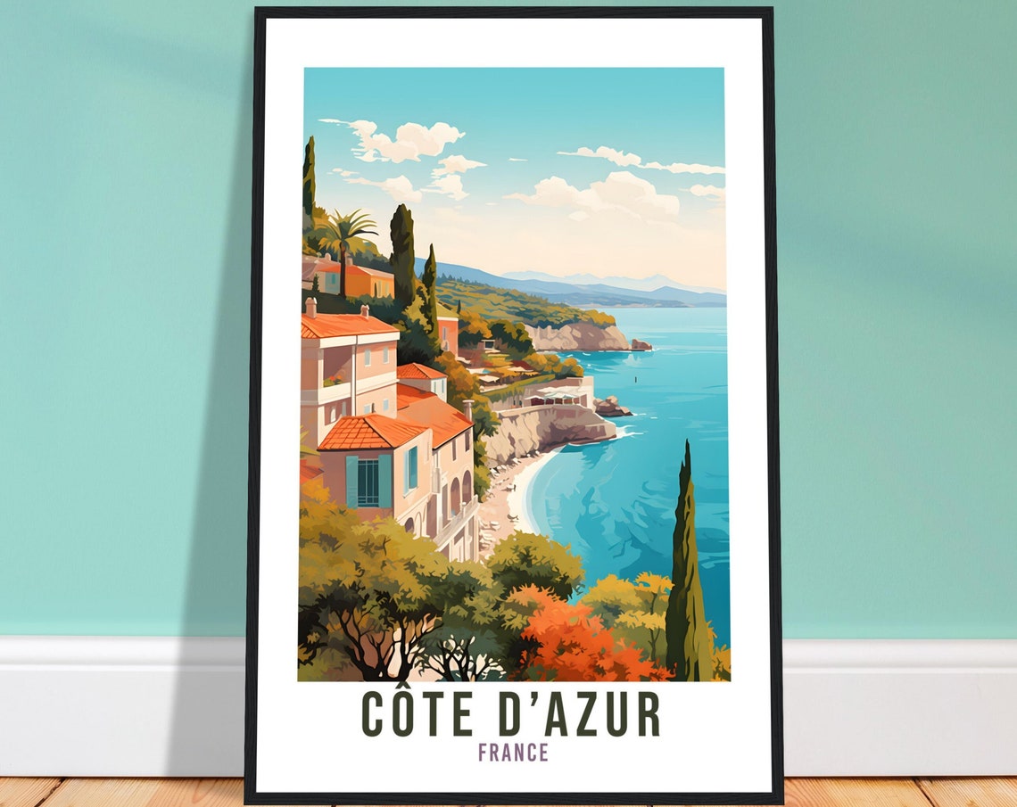Cte Dazur Travel Print France Wall Art Cte Dazur Wall Hanging Home Dcor France Gift Art Lovers French Art Lover Gift Cte Dazur Print