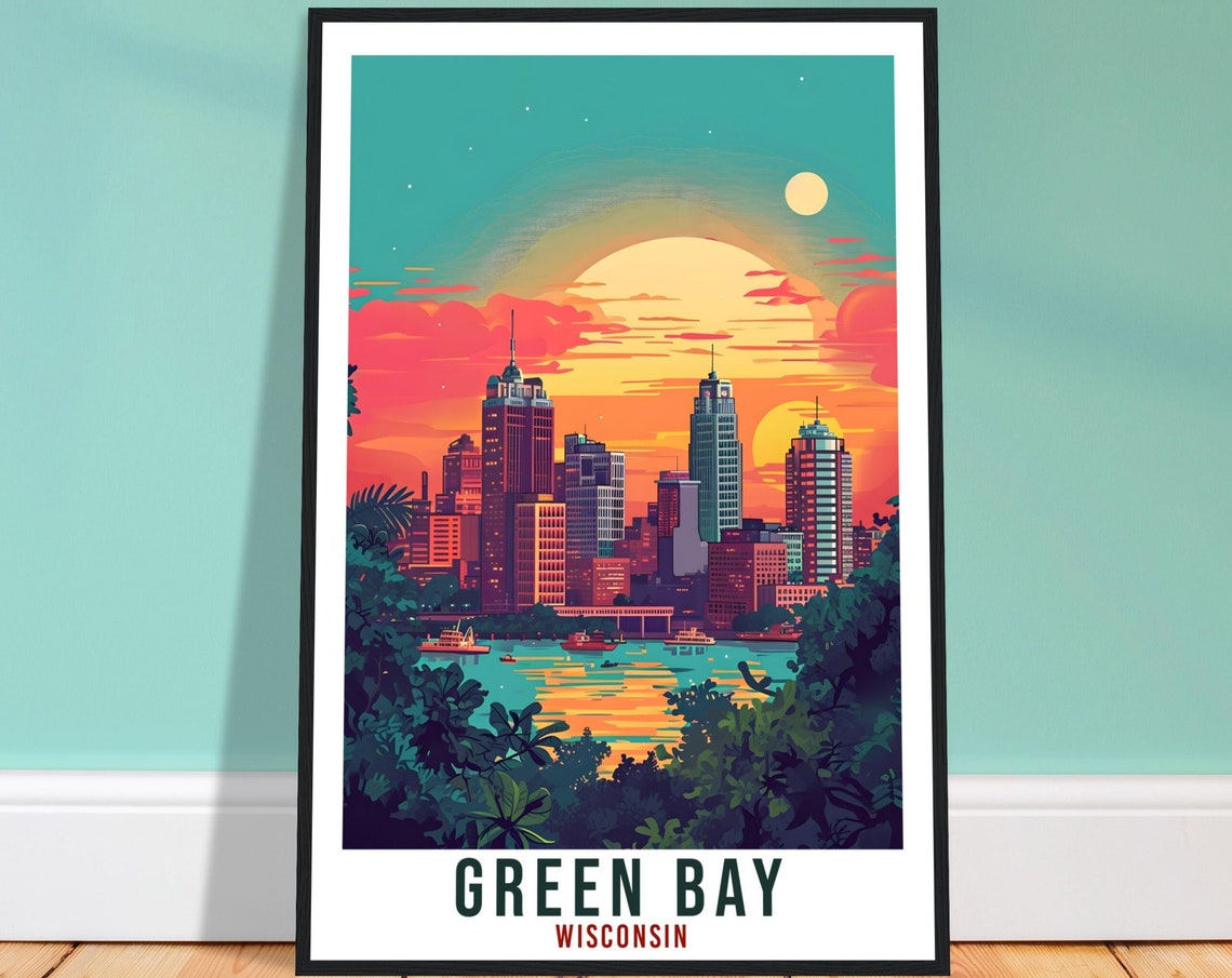 Green Bay Travel Print Wisconsin Home Decoration Usa City Wall Art Gift Wall Hanging Art Lover Wisconsin Artwork Green Bay Travel Poster