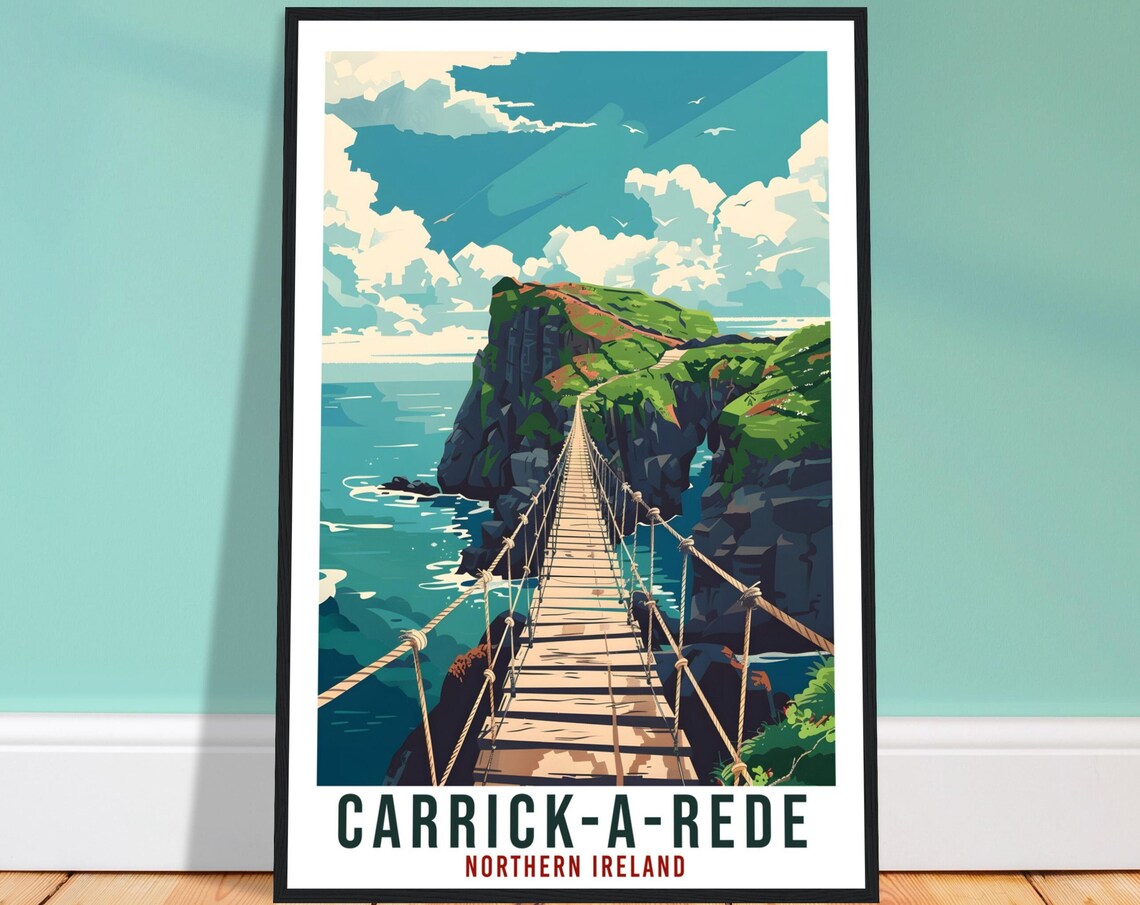 Carrick-A-Rede Rope Bridge Northern Ireland Coast Travel Poster