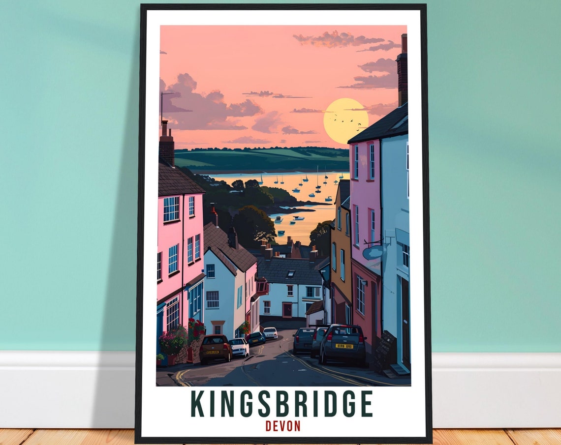 Kingsbridge Devon Harbour Street Sunset Coastal Town Art Poster