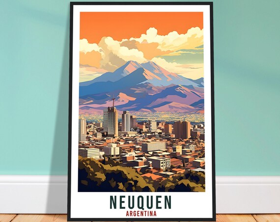 Neuquen Argentina Andes Mountains City Skyline Sunset Travel Poster
