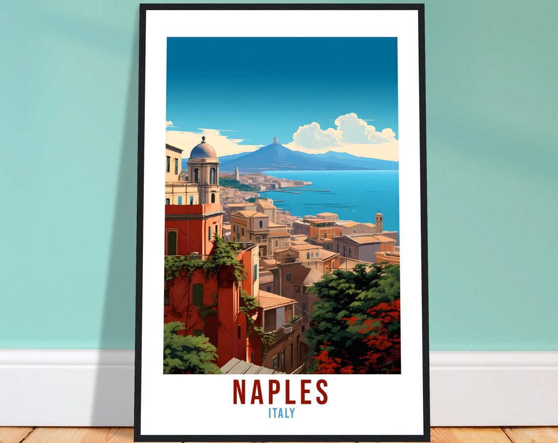 Naples Italy Bay View Mount Vesuvius Old Cityscape Travel Poster