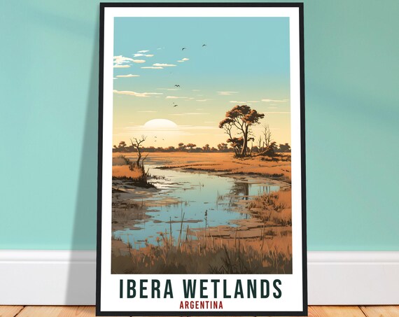 Ibera Wetlands Argentina Lagoon Sunset Wildlife Travel Poster Art