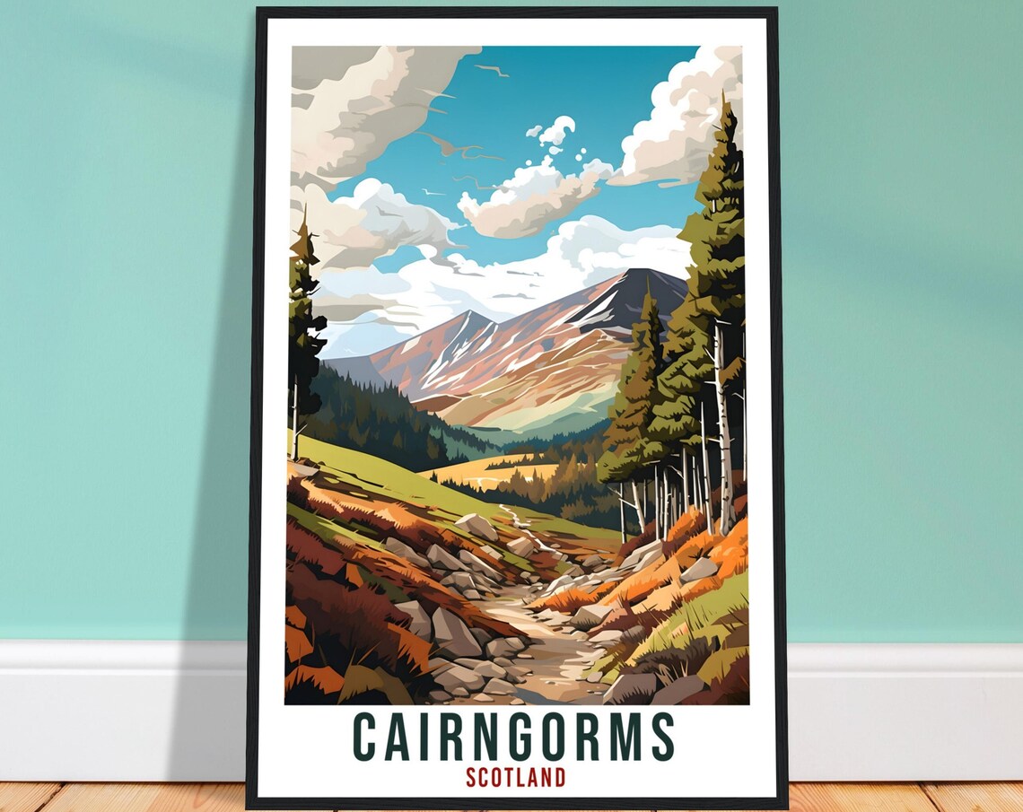 Cairngorms Scotland Mountain Valley Pine Forest Stream Poster