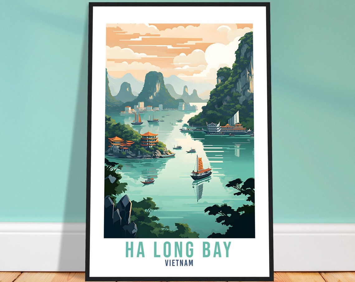 Ha Long Bay Vietnam Karst Islands Junk Boats Emerald Seas Poster