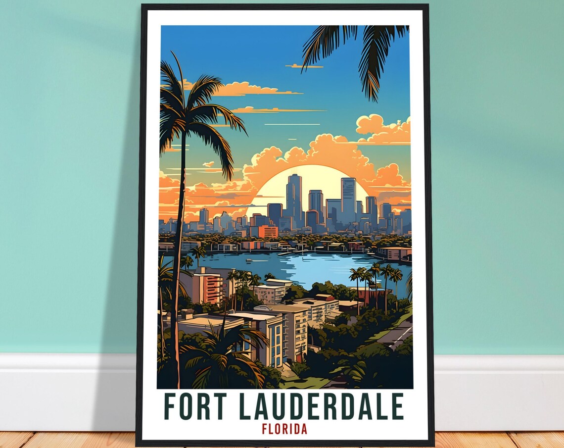 Fort Lauderdale Florida Coastal Skyline Waterway Sunset Poster
