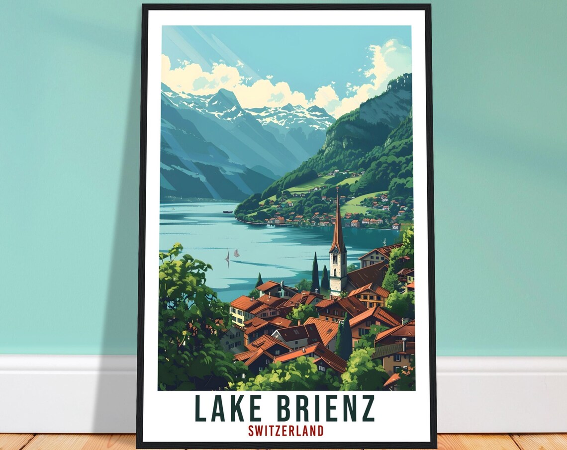Lake Brienz Switzerland Alpine Lake Village Vintage Travel Poster