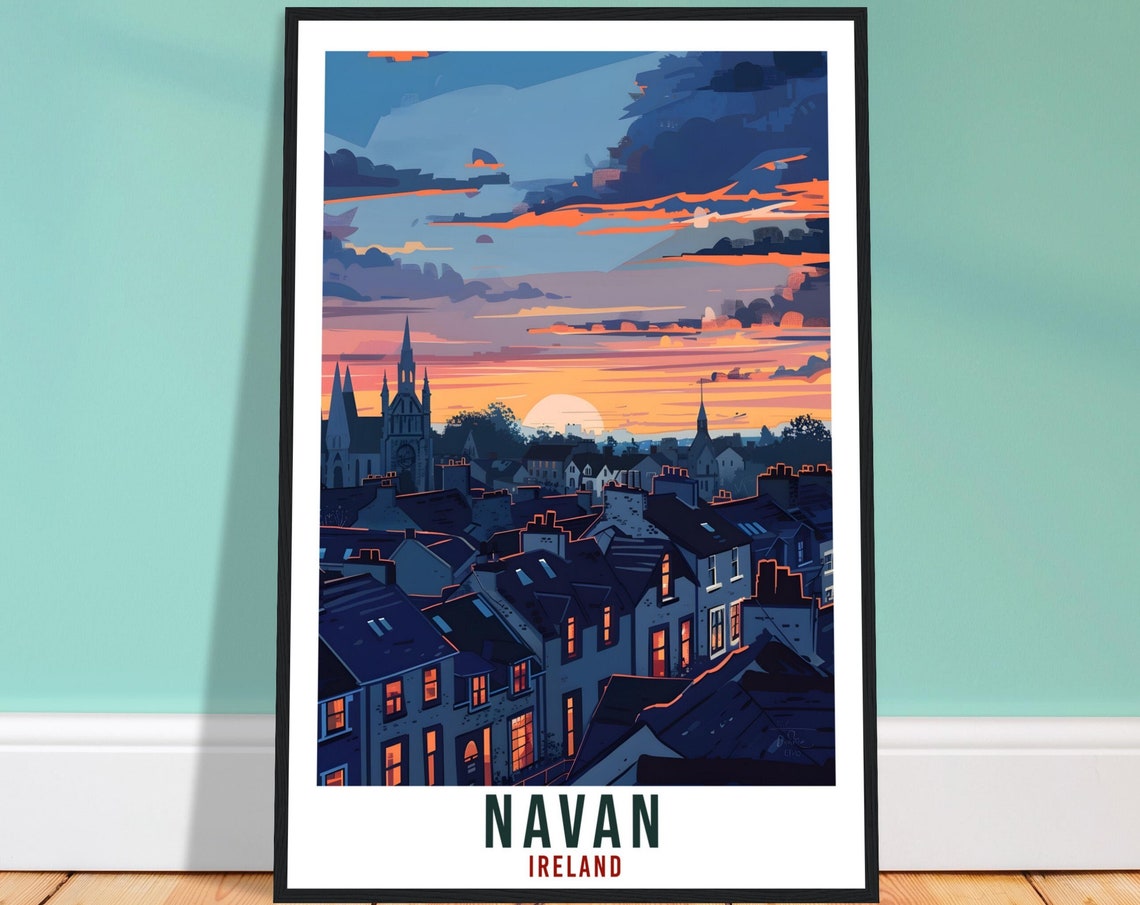 Navan Ireland Sunset Rooftops Chimneys Old Town Golden Poster