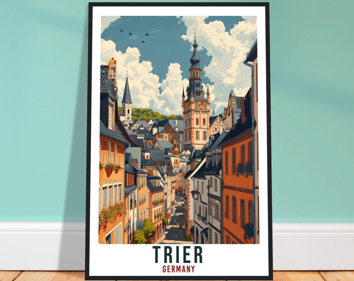 Trier Germany Historic Street Towers Church Spires Travel Poster