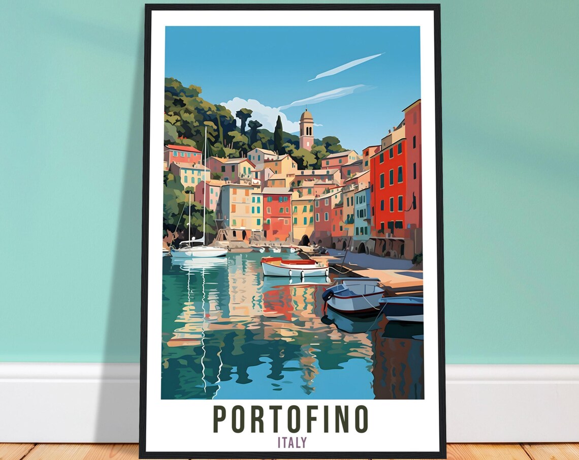 Portofino Travel Poster, Italian Place Wall Art