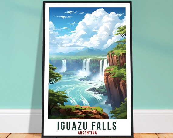 Iguazu Falls Argentina Turquoise Water Red Cliffs Travel Poster