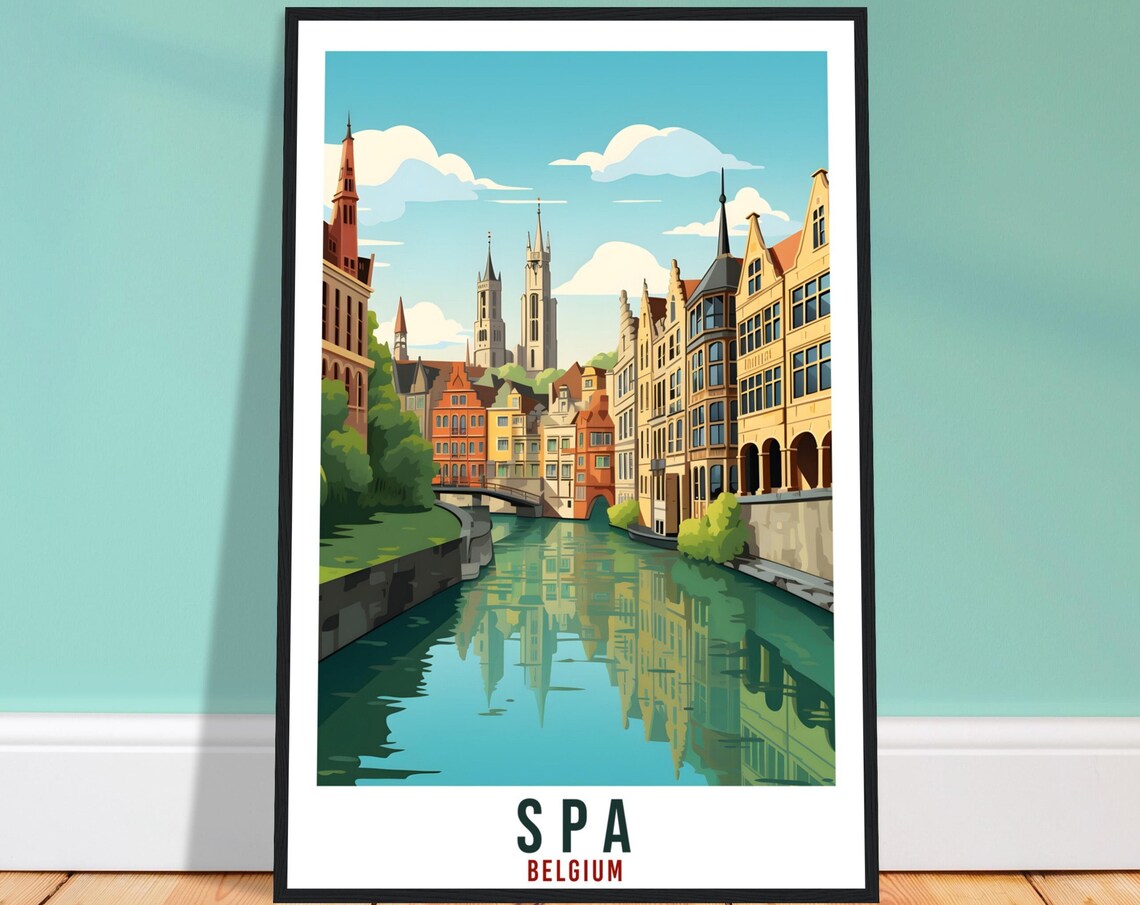 Spa Belgium Riverside Travel Poster Vintage Canal City Artwork