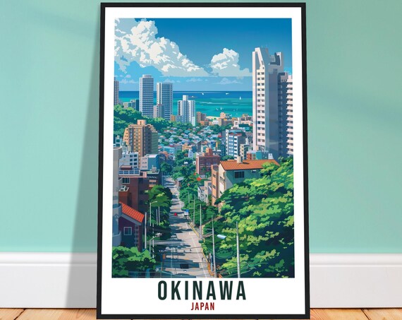 Okinawa Japan Tropical City Skyline Beach Coast Travel Poster