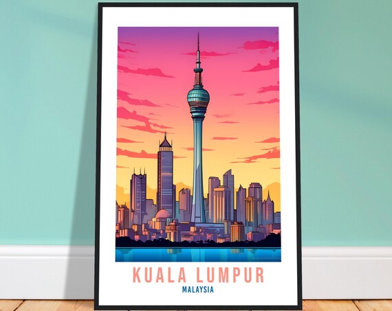 Kuala Lumpur Malaysia Iconic Tower Pink Sunset Skyline Poster