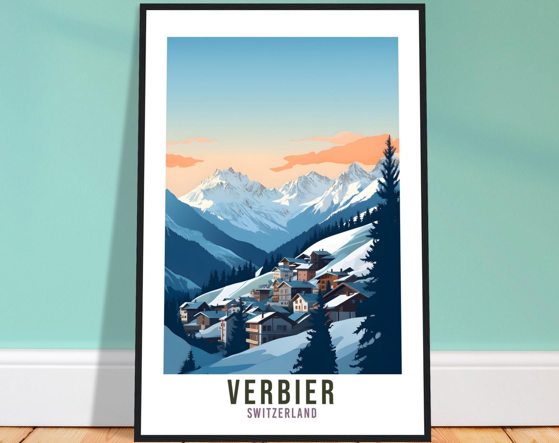 Verbier Travel Print Wall Art Verbier Home Decor Switzerland Gift Holiday Verbier Art Print Verbier Travel Poster Swiss Mountain Landscape