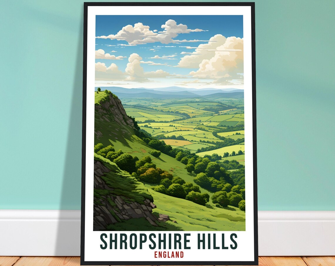 Shropshire Hills Travel Poster, England Landscape Artwork
