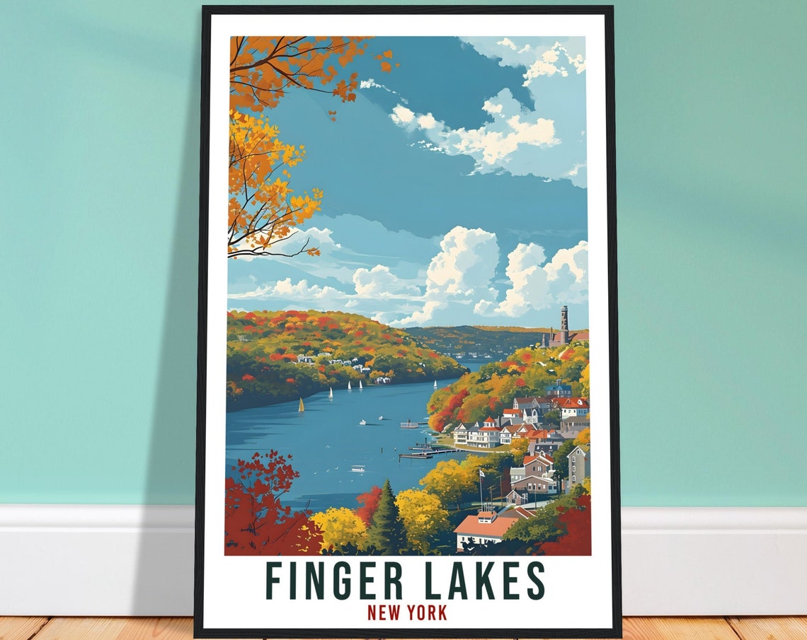 Finger Lakes Travel Poster New York Home Decoration Usa Wall Art Gift Wall Hanging Art Lover New York Artwork The Finger Lakes Travel Print