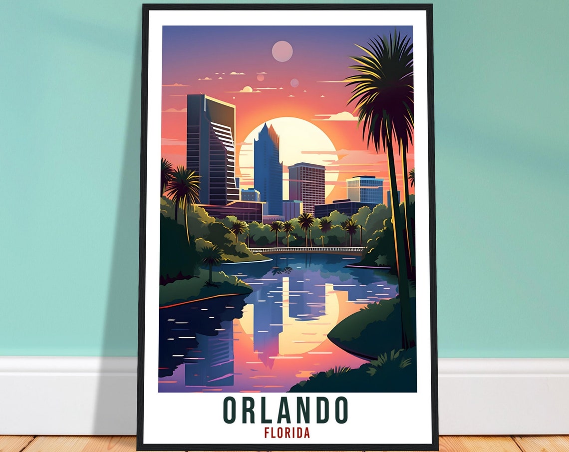 Orlando Florida Sunset Downtown Skyline Lake Reflection Poster