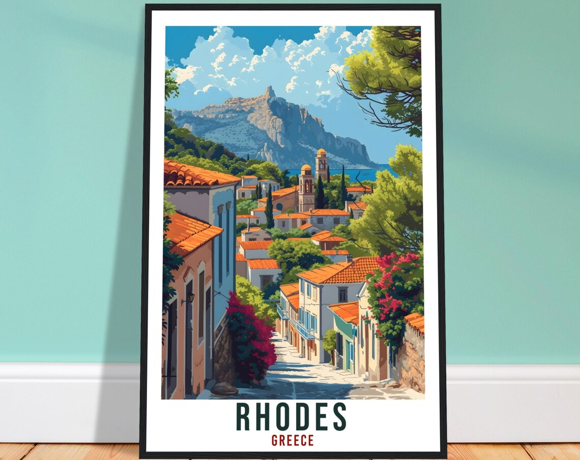 Rhodes Travel Print Greece Home Decoration Rhodes Greek Island Wall Art Gift Wall Hanging Art Lover Greece Artwork Rhodes Travel Poster