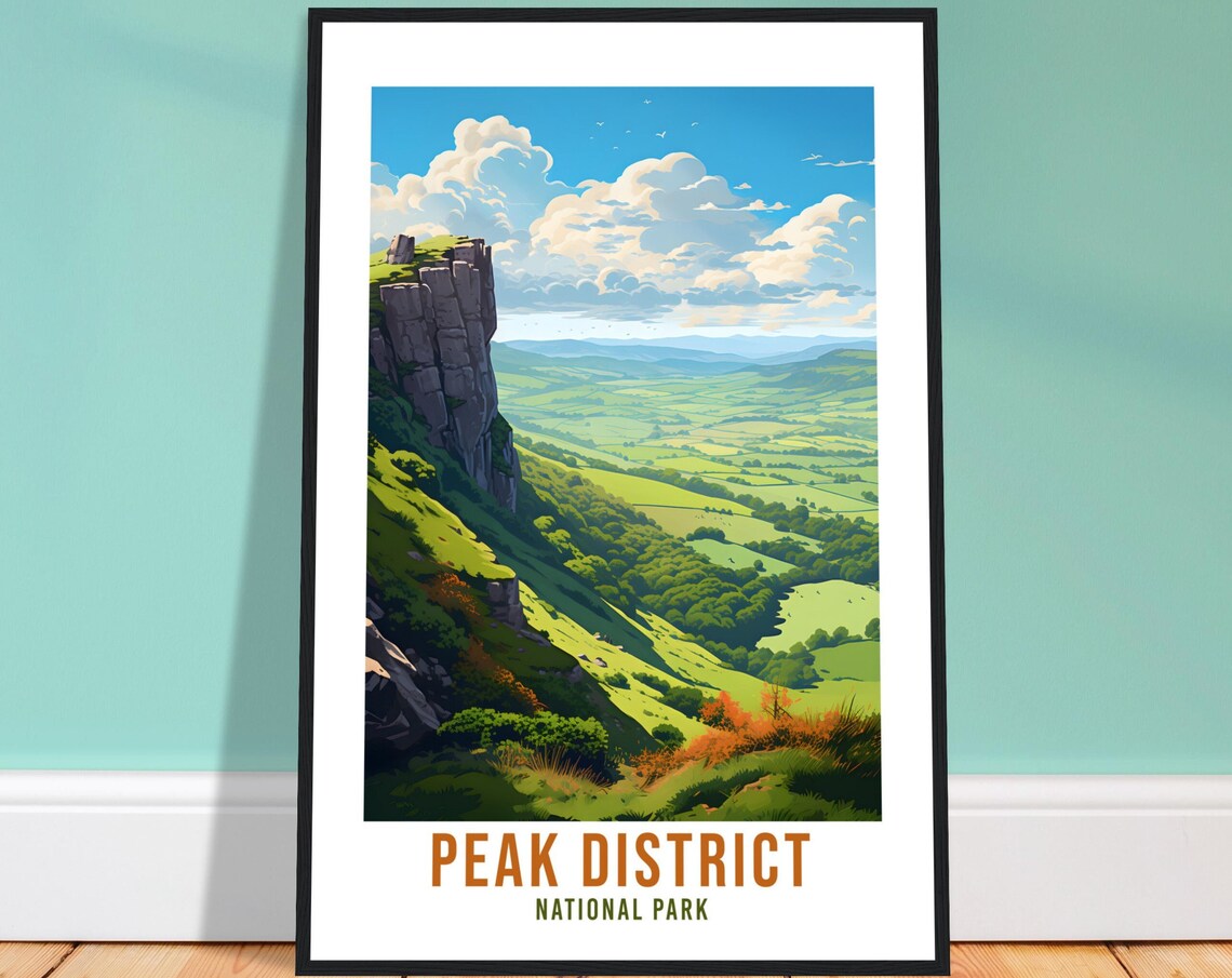 Peak District National Park Crag Edge Green Valley Travel Poster
