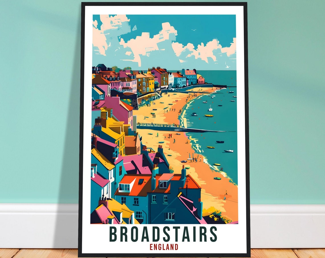 Broadstairs England Beach Town Sandy Bay Boats Colorful Travel Poster