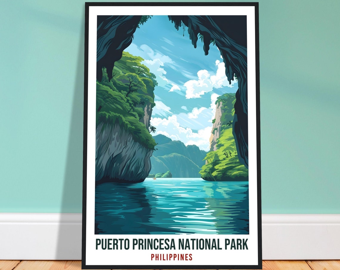 Puerto Princesa National Park River Cave Cliffs Travel Poster