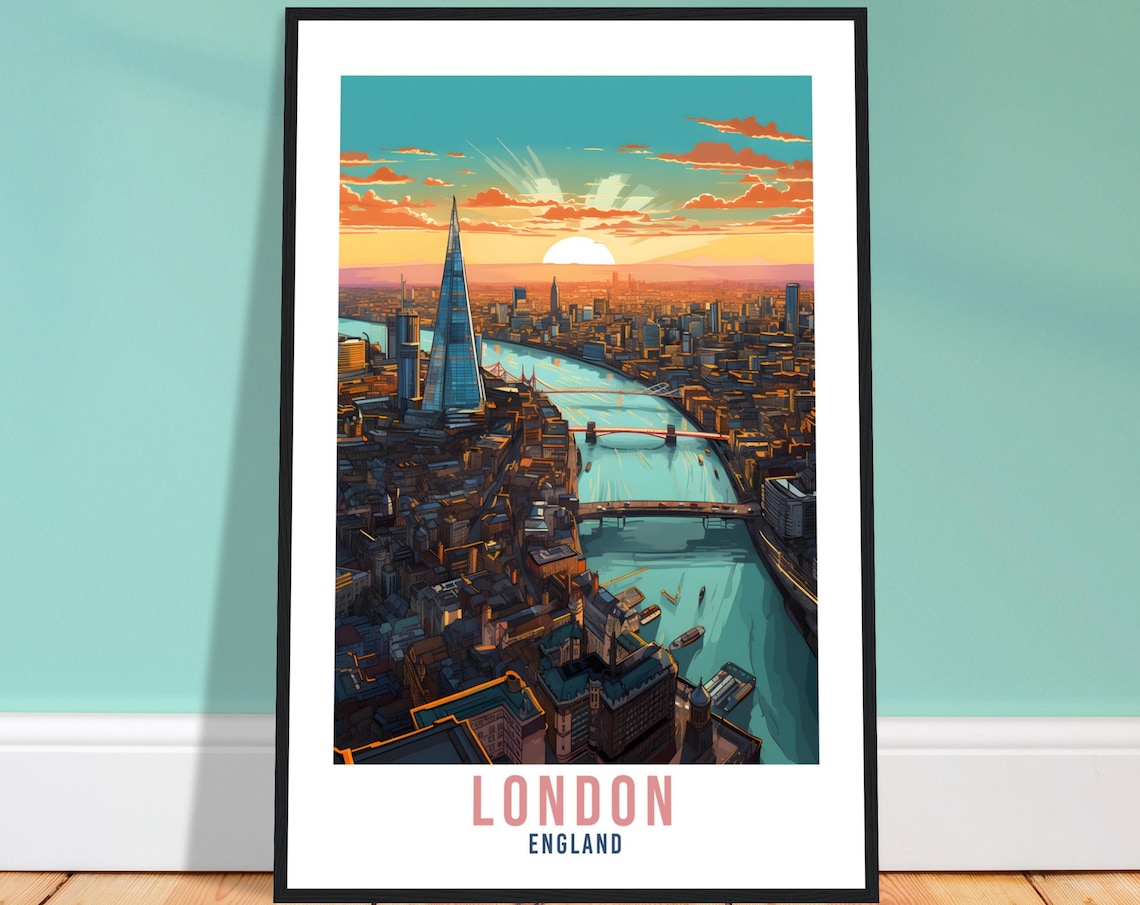London England Thames Sunset Poster City Skyline Shard River View