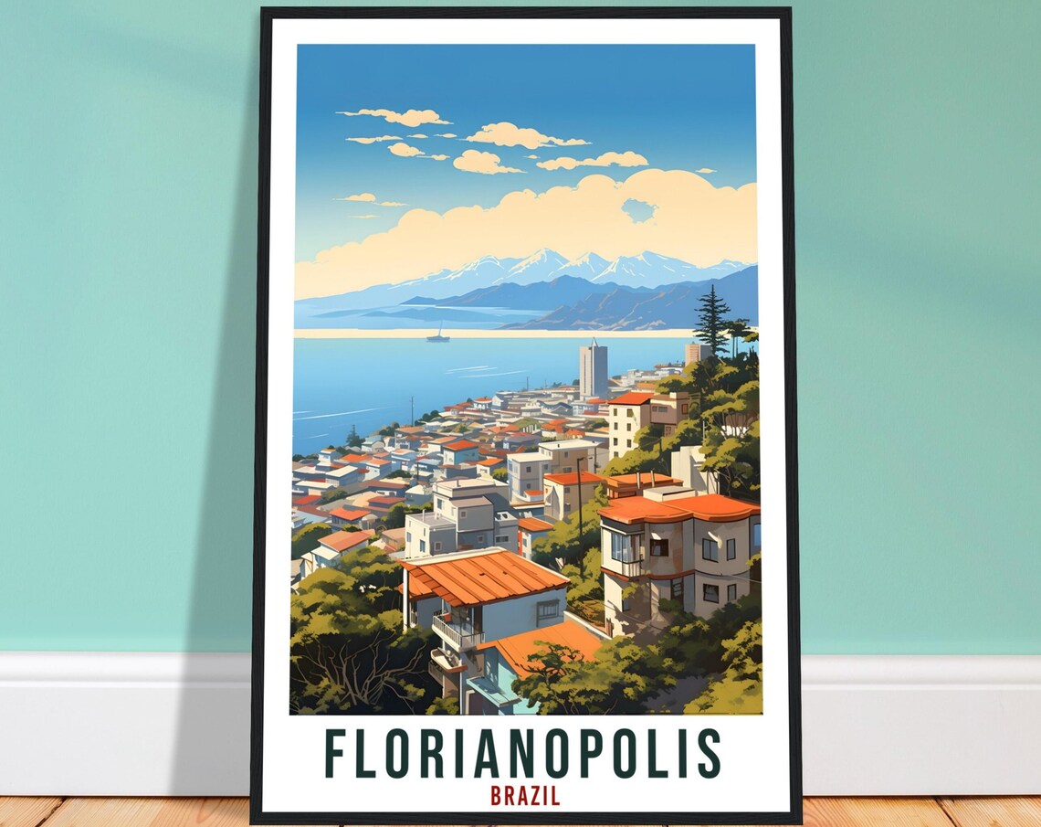 Florianopolis Brazil Scenic Hillside Town Overlooking Bay Ocean Poster