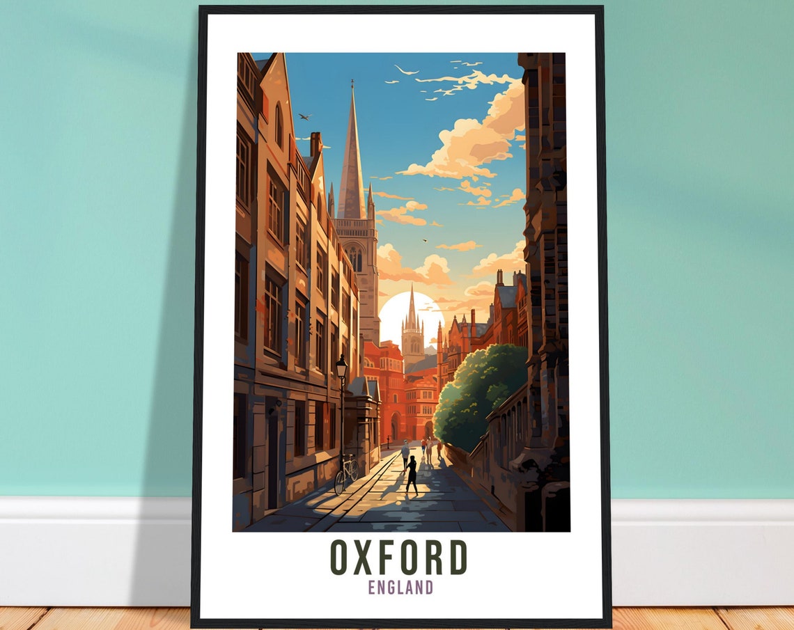 Oxford Travel Print Home Decor Oxfordshire England Wall Hanging Oxford Artwork Gift Oxford Travel Poster Artwork Oxford Art Lovers Gifts