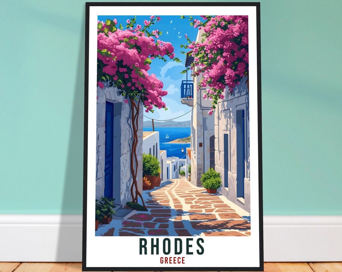 Rhodes Art Print Greece Travel Print Home Decor Rhodes Greek Island Wall Art Gift Wall Hanging Art Lover Greece Artwork Rhodes Travel Poster