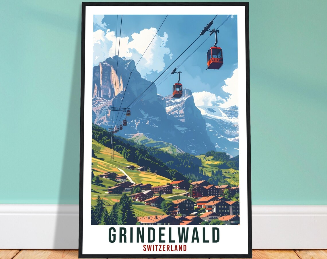 Grindelwald Swiss Travel Poster, Europe Wall Art