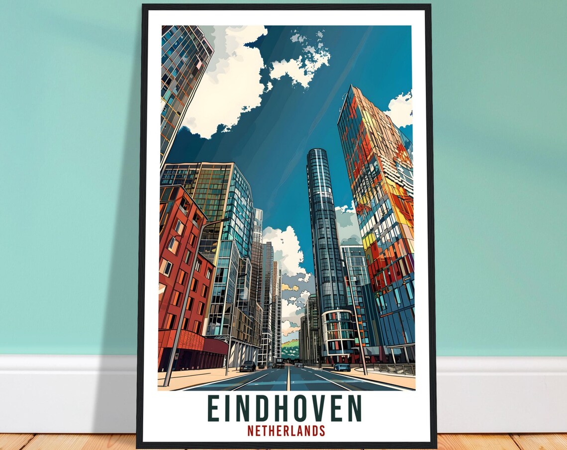 Eindhoven Netherlands Modern Skyscrapers City Street Travel Poster