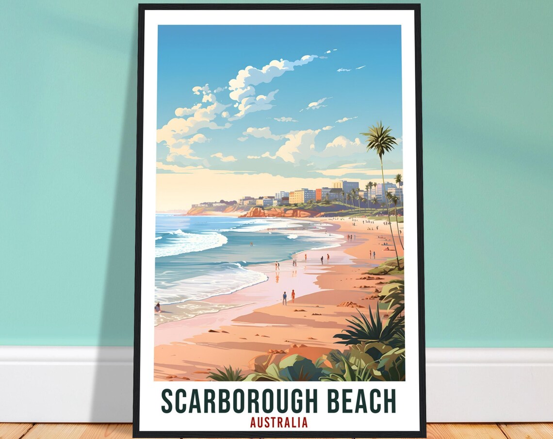 Scarborough Beach Australia Golden Coast Surf Vintage Travel Poster