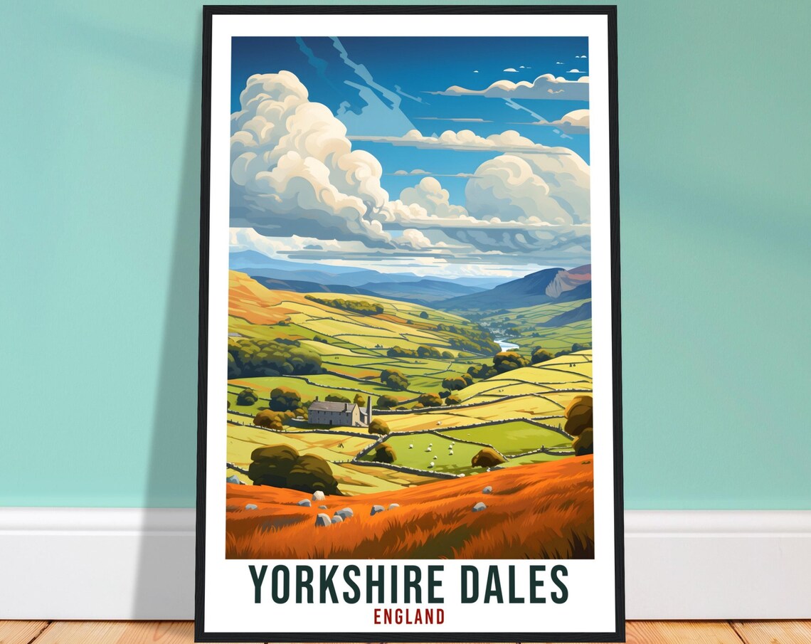 Yorkshire Dales England Rolling Hills Stone Walls Farm Travel Poster