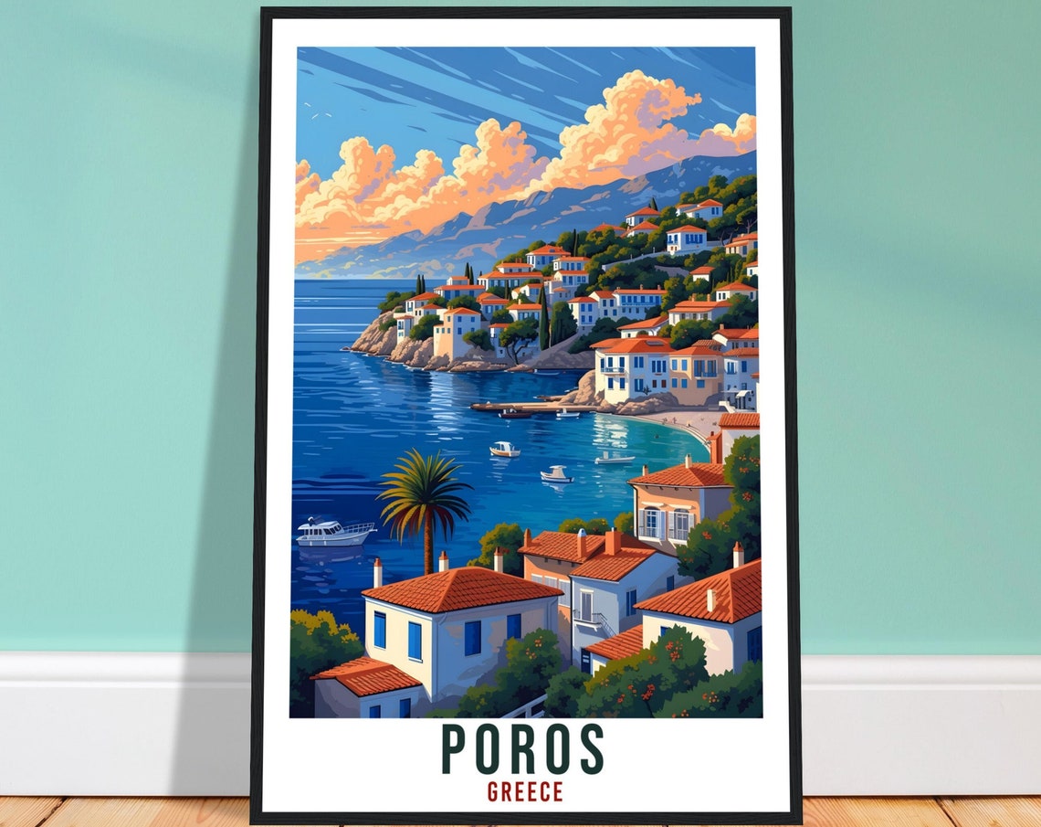 Poros Travel Print Greece Home Decoration Poros Greek Island Wall Art Gift Wall Hanging Art Lover Greece Artwork Poros Gift Travel Poster