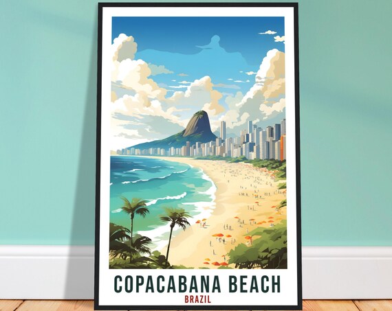 Copacabana Beach Brazil Turquoise Coast Skyline Summer Art Poster
