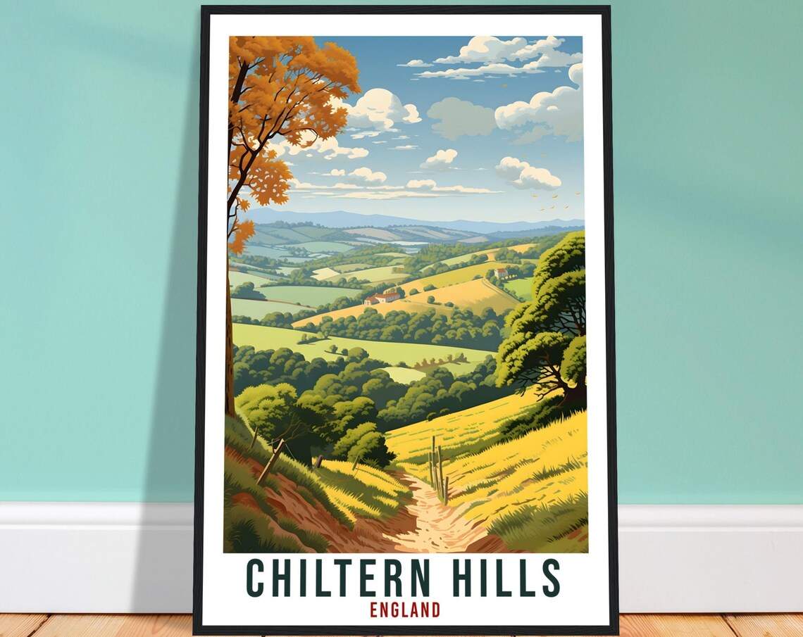 Chiltern Hills England Rolling Countryside Vintage Travel Poster
