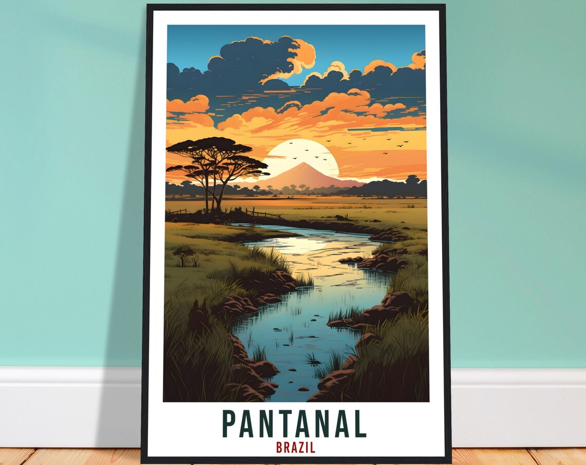 Pantanal Travel Poster, Brazil Landscape Art