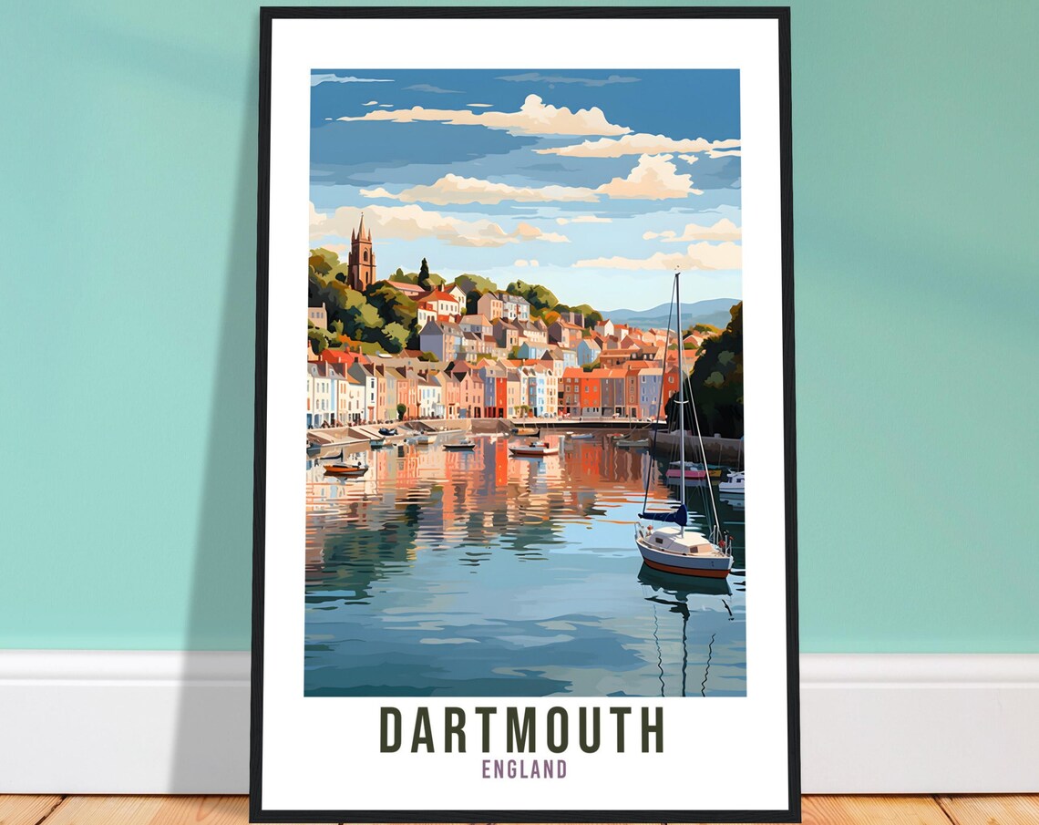 Dartmouth England Harbor Sailboats Waterfront Town Travel Poster