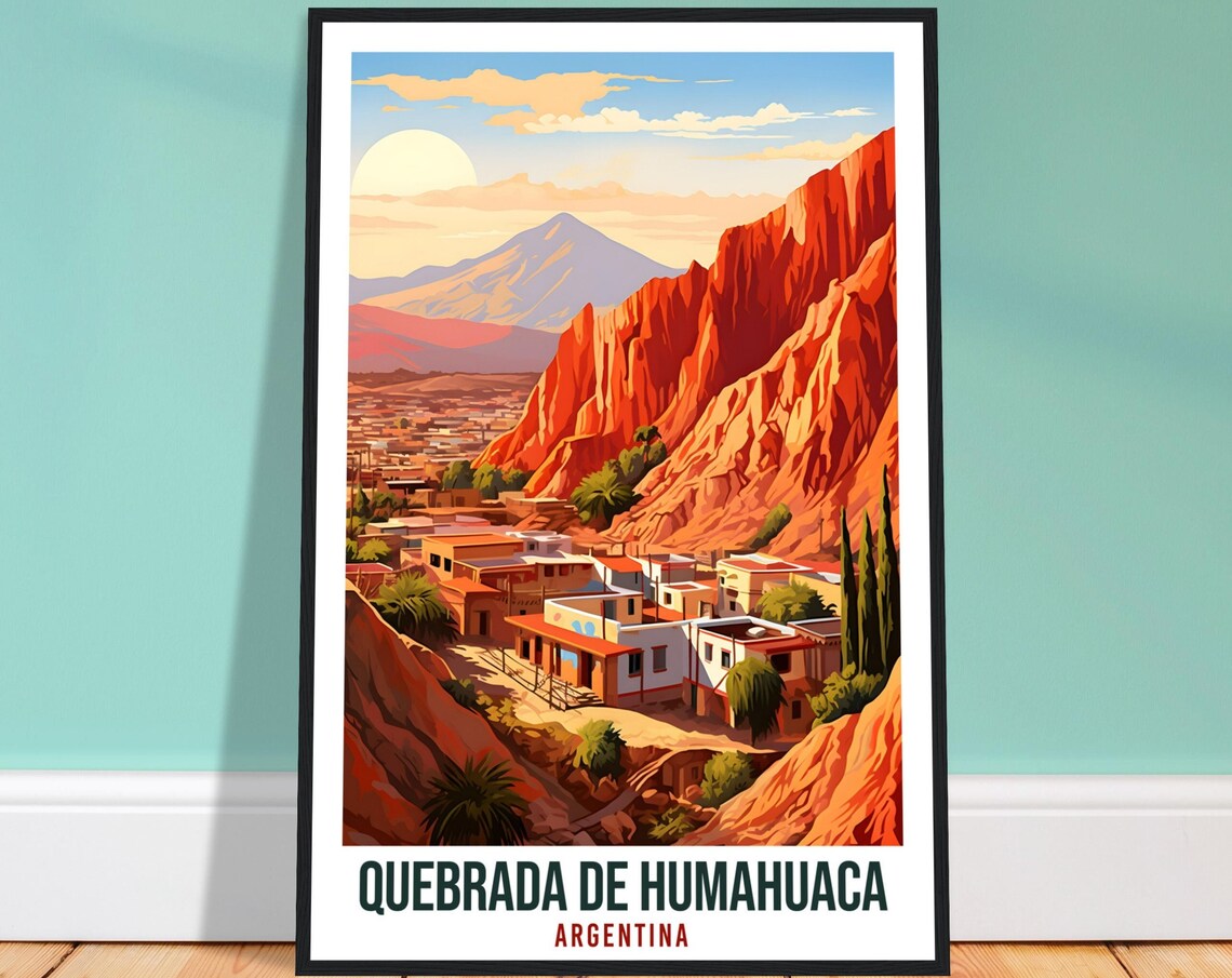 Quebrada de Humahuaca Argentina Red Canyon Village Retro Travel Poster