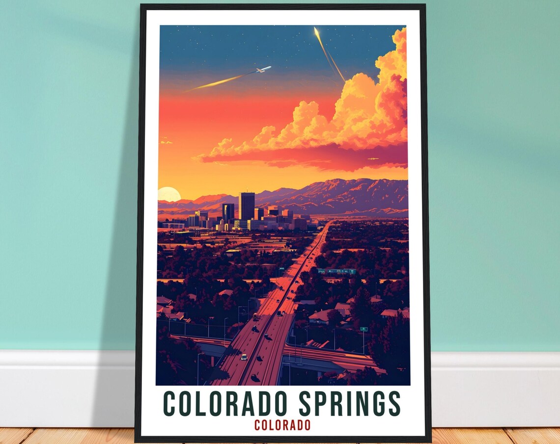 Colorado Springs Colorado Sunset Skyline Mountain Dusk Poster