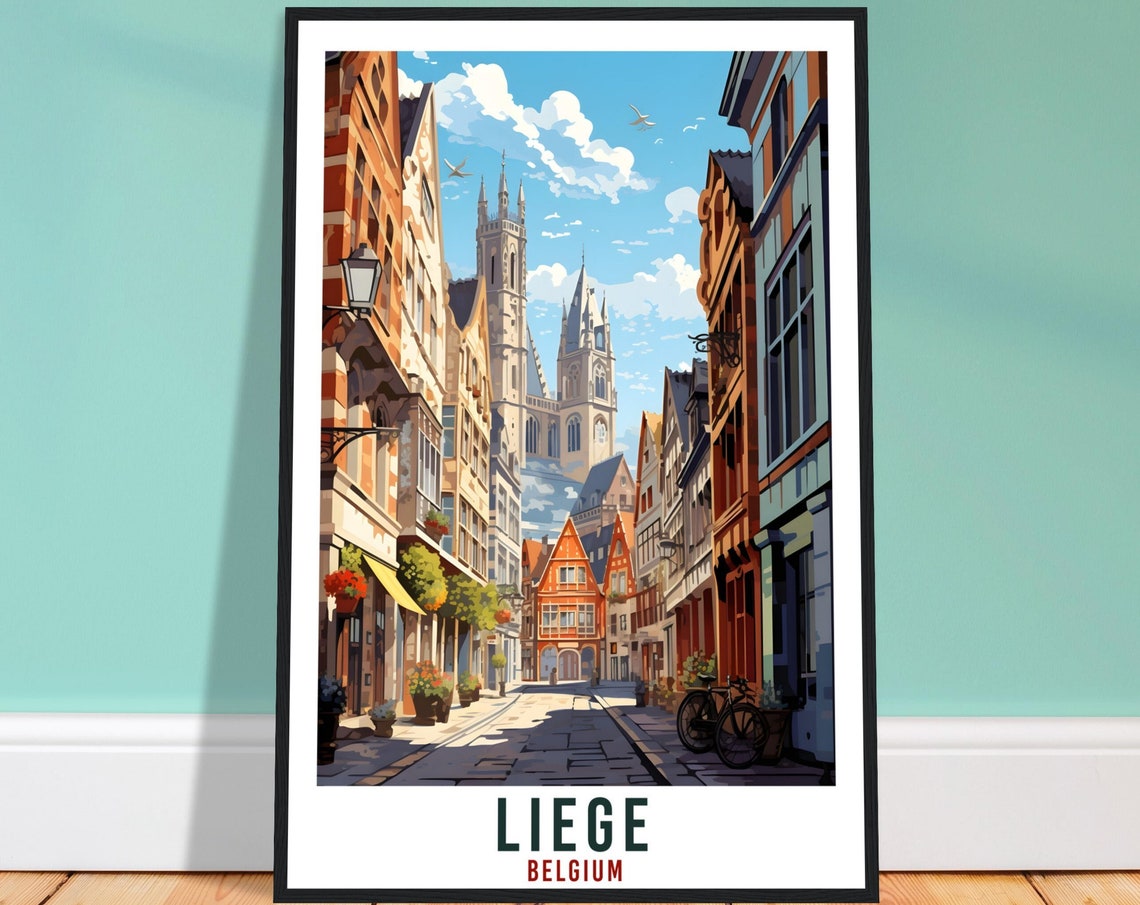 Liege Travel Print Wall Art Liege Belgium Home Dcor Artwork Wall Hanging Liege Art Gifts Liege Travel Poster Belgian Art Lovers Gift