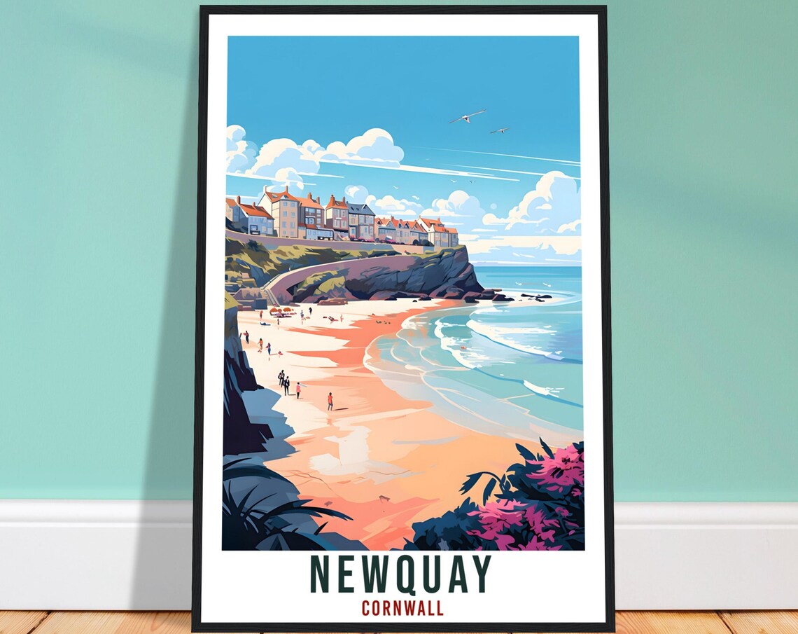 Newquay Cornwall Surf Beach Cliffs Golden Cove Travel Poster