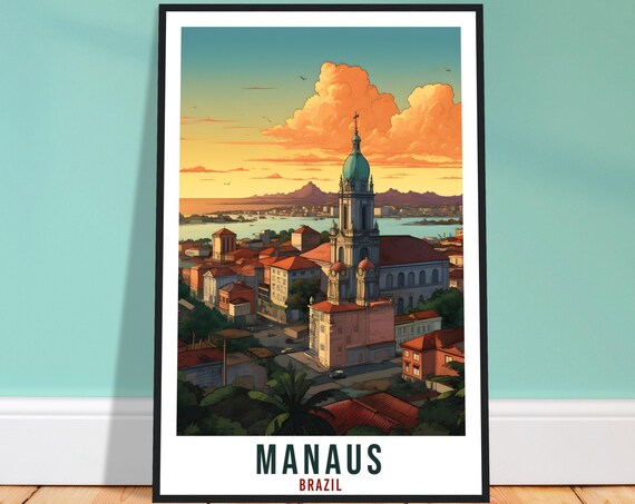 Historic Manaus Brazil Cathedral Amazon Sunset City Travel Poster